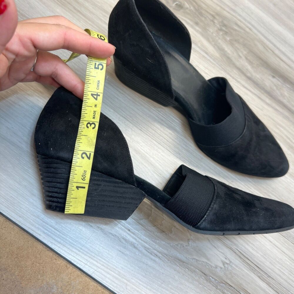 Eileen Fisher Black Suede Pointed Hilly Wedge D'Orsay Flats - Picture 10 of 11